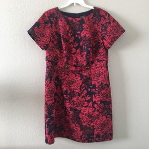 Adrianna Papell Red/Navy Floral Short Sleeve Dress